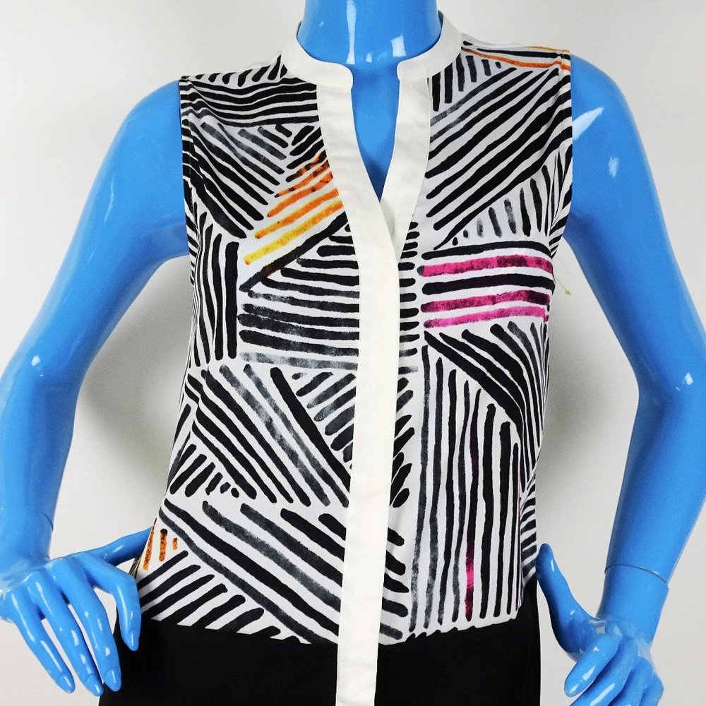 Ivanka Trump Sleeveless Blouse S 4 6 Shirt Geo - Picture 4 of 7